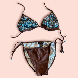 Bikini Two- Piece Brown and Turquoise